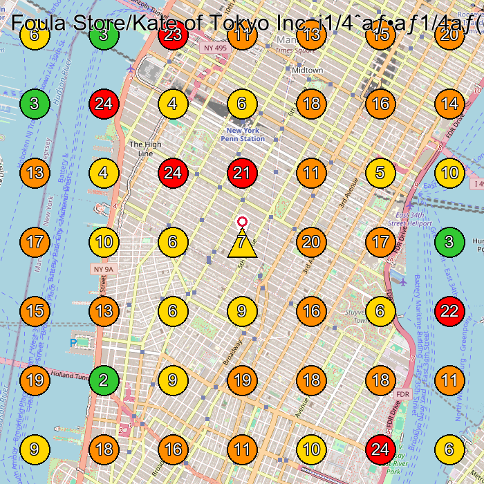 Foula Store/Kate of Tokyo Inc. i1/4ˆaƒ•aƒ1/4aƒ(c)a'¹aƒˆa'¢i1/4‰ Beauty Supply Store GeoGrid ranking map for New York NY